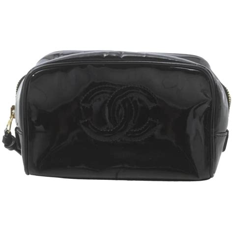 chanel black patent cc cosmetic case make up pouch 861943|Chanel Makeup Bags .